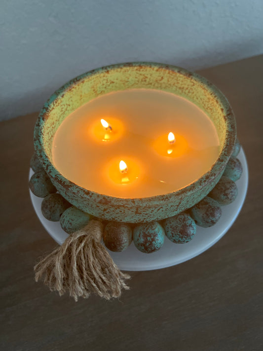 Clay Beaded Vessel - Three Wick - Soy Wax Candle